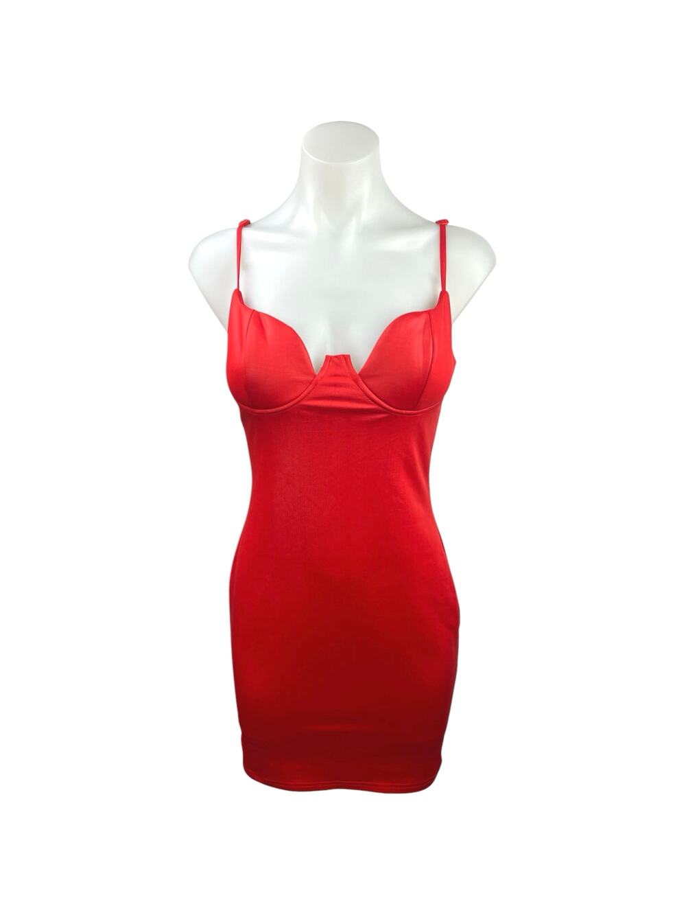 Lac Bleu Red Spaghetti Sweetheart Neck Cami Camisole Bodycon Mini Dress Size S